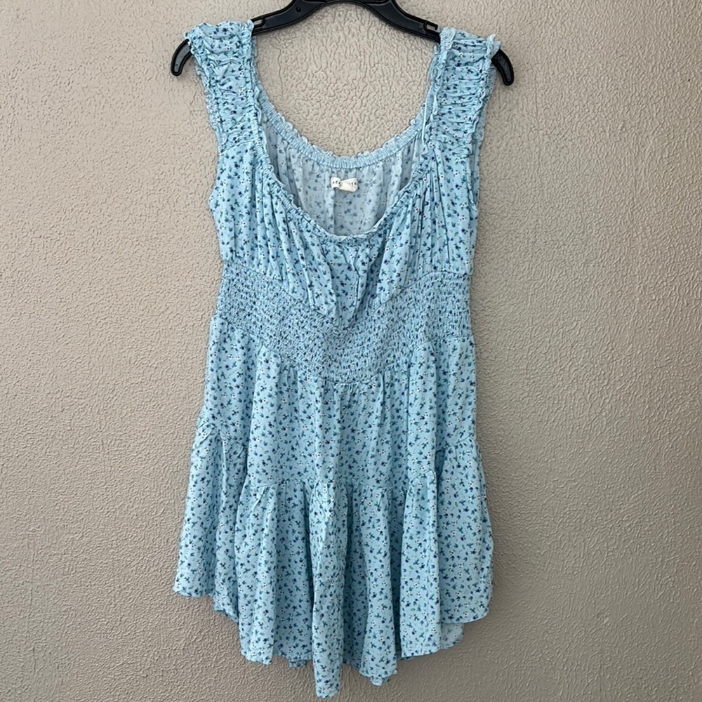 Women’s Aeropostale Blue Floral Square-Neck Ruffled Fit & Flare Dress, XL Summer